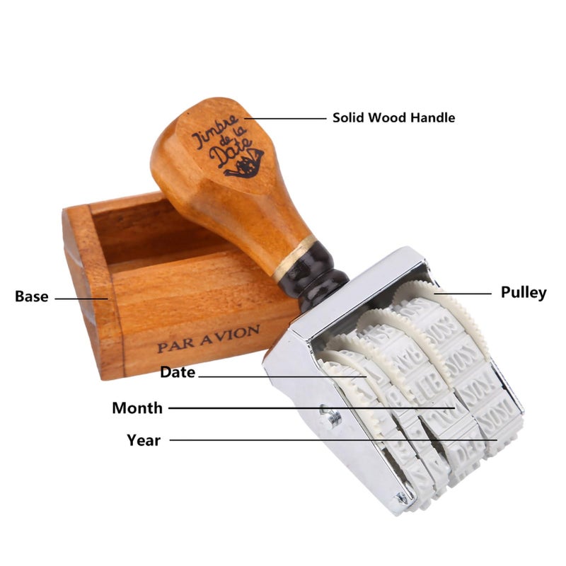 Hztyyier Wooden Handle & Base Roller Date Stamp, Rubber Stamp for DIY Craft Card Making Planner Scrapbooking - Image 4